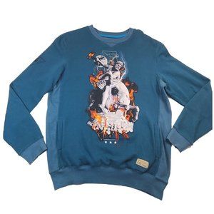 Entree LS Mens‎ Greek Roman Statue and Fire Blue Pullover Sweatshirt Size L